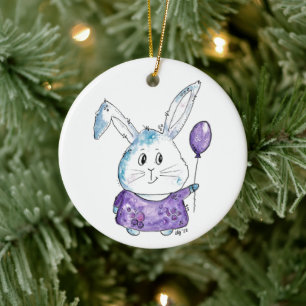 Adorno De Cerámica Cute Whimsical Little Bunny Ceramic Ornament