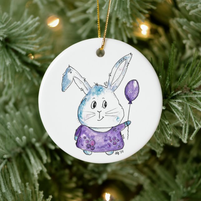 Adorno De Cerámica Cute Whimsical Little Bunny Ceramic Ornament (Árbol)