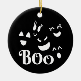 Adorno De Cerámica Cute Whimsy Halloween Ghost Faces Boo Negro