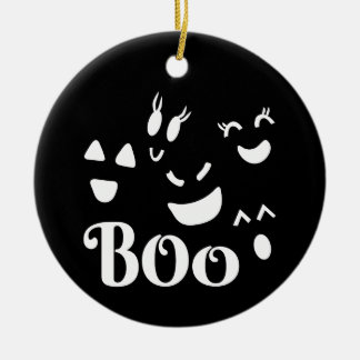 Adorno De Cerámica Cute Whimsy Halloween Ghost Faces Boo Negro