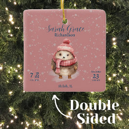 Adorno De Cerámica Cute Winter Hedgehog Baby Girl Estadísticas de Nac