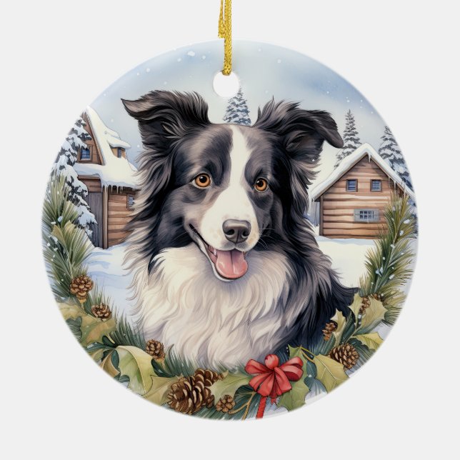 Adorno De Cerámica Cute Winter Navidades Border Collie (Atrás)