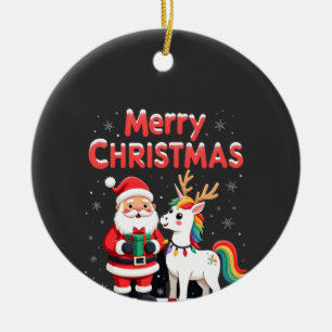 Adorno De Cerámica Cute Xmas Unicorn Santa en Unicorn Christmas T-Shi