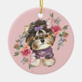 Adorno De Cerámica Cute Yorkshire Terrier Watercolor Art