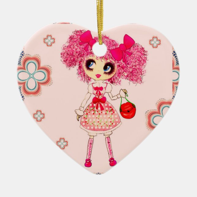 Adorno De Cerámica CutePPretty Girly PinkyP Chica rosa de Kawaii por  (Frente)