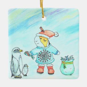 Adorno De Cerámica Cutie el cerdo guineano dando regalos a los Navida