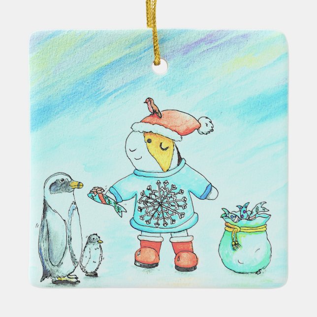 Adorno De Cerámica Cutie el cerdo guineano dando regalos a los Navida (Anverso)