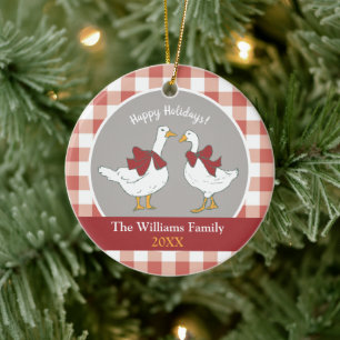 Adorno De Cerámica Cuto Cottagecore Country Geese Red Gray