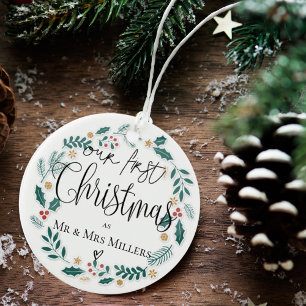Adorno De Cerámica Cuto Nuestra Primera Navidad Como Sr. y Sra.