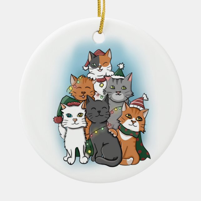 Adorno De Cerámica Cuto Personalizado Navidades Cat Pile (Frente)