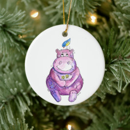 Adorno De Cerámica Cuto Whimsical Purple Hippo