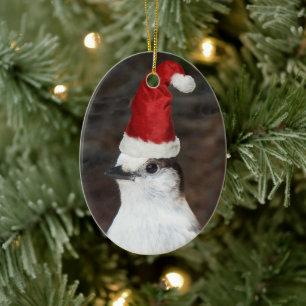 Adorno De Cerámica Cuto Whiskey Jack con vacaciones de Red Santa Hat