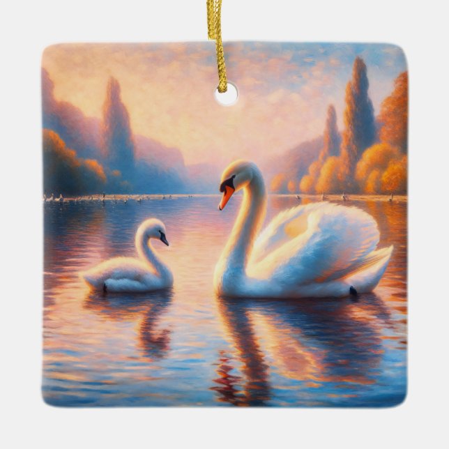 Adorno De Cerámica Cygnet y Swan (Anverso)