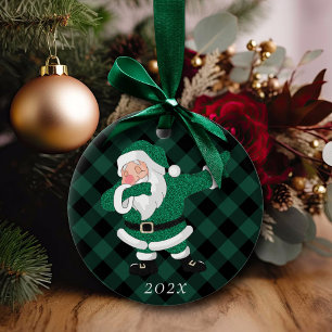 Adorno De Cerámica Dabbing Green Santa Claus Humor divertido de vac