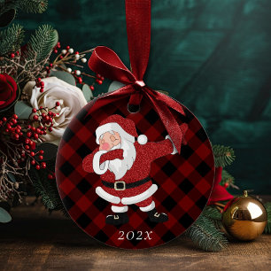 Adorno De Cerámica Dabbing Red Plaid Santa Claus   Búfalo Rústico div