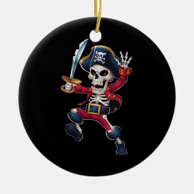Adorno De Cerámica Dabbing Skeleton Pirate Niños Halloween Jolly Roge (Frente)