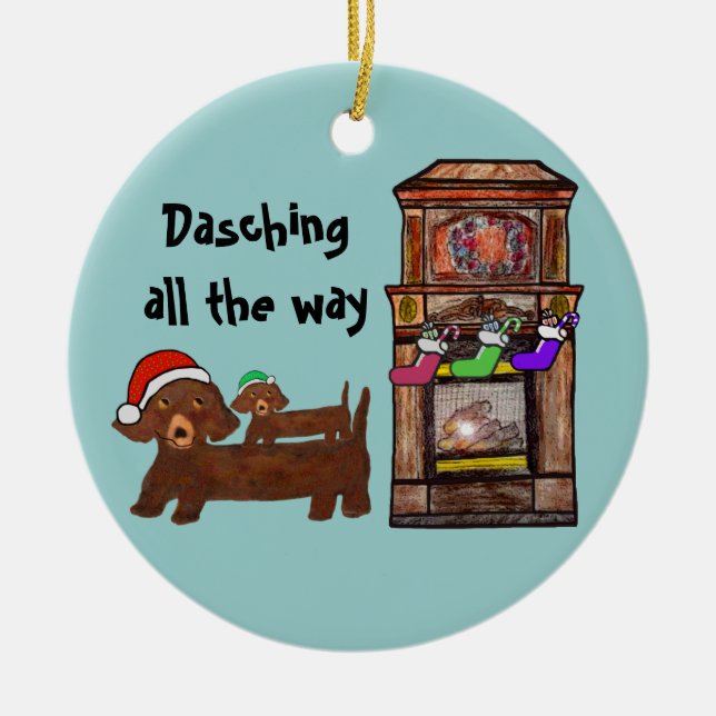 Adorno De Cerámica Dachshing hasta el final (Frente)