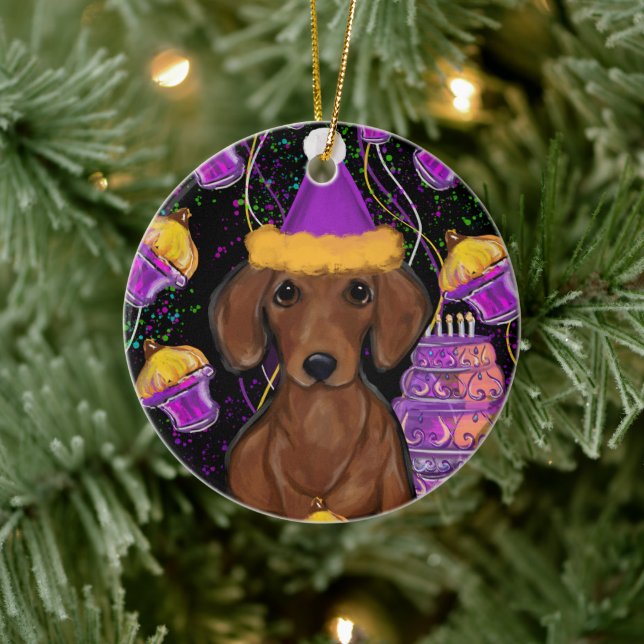 Adorno De Cerámica Dachshund (Árbol)