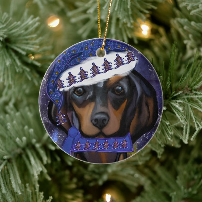Adorno De Cerámica Dachshund (Árbol)