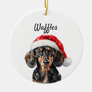 Adorno De Cerámica Dachshund adorable con sombrero de Santa
