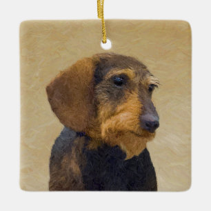 Adorno De Cerámica Dachshund (Cabezal alambrada) Pintura original de 