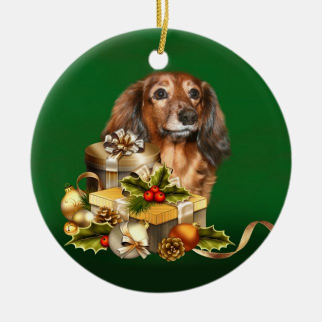 Adorno De Cerámica Dachshund Christmas (Frente)