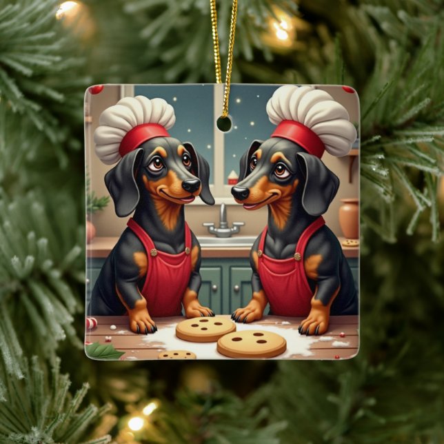 Adorno De Cerámica Dachshund Christmas Cookie Bakers Holiday Painting (Árbol)