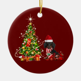 Adorno De Cerámica dachshund con Navidades de Gorra Scaft