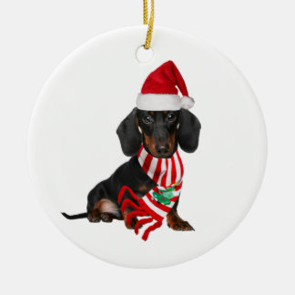 Adorno De Cerámica Dachshund Con Navidades De Gorra Scaft