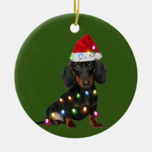 Adorno De Cerámica Dachshund Con Navidades Scafés Santa Hat