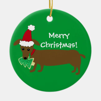 Adorno De Cerámica Dachshund de las Felices Navidad