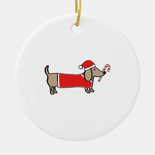 Adorno De Cerámica Dachshund de Navidad (Frente)