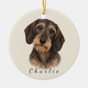 Adorno De Cerámica Dachshund de pelo duro personalizado con nombre