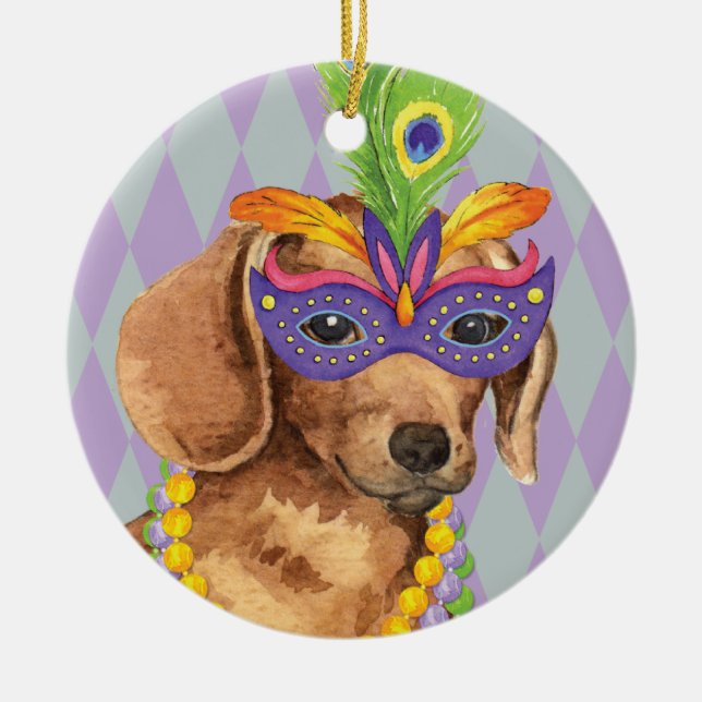 Adorno De Cerámica Dachshund del carnaval (Frente)
