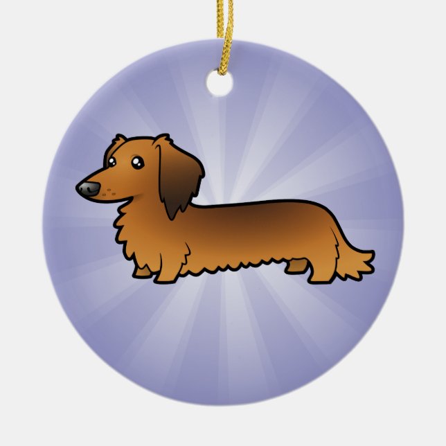 Adorno De Cerámica Dachshund del dibujo animado (de pelo largo) (Frente)