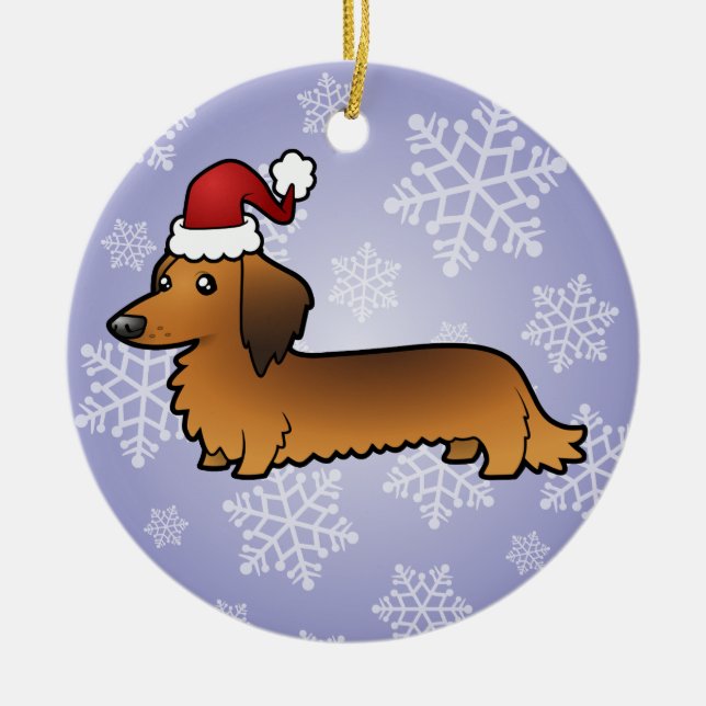 Adorno De Cerámica Dachshund del navidad (de pelo largo) (Frente)