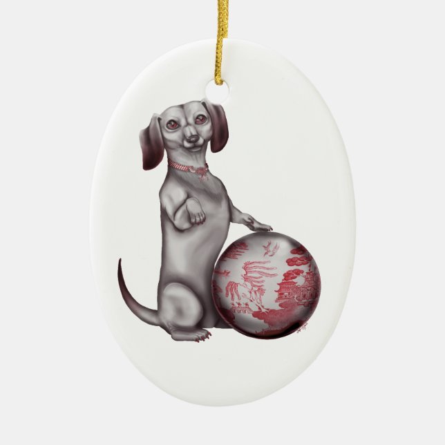 Adorno De Cerámica Dachshund del sauce rojo (Frente)