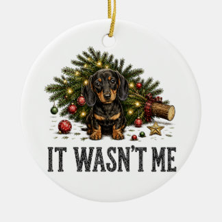 Adorno De Cerámica Dachshund Divertido Navidad No Fui Yo
