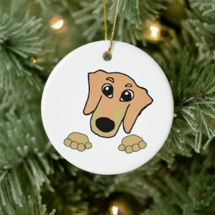Adorno De Cerámica dachshund fawn y el personalizado de peeking de br