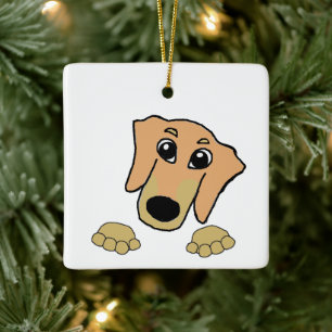 Adorno De Cerámica dachshund fawn y el personalizado de peeking de br