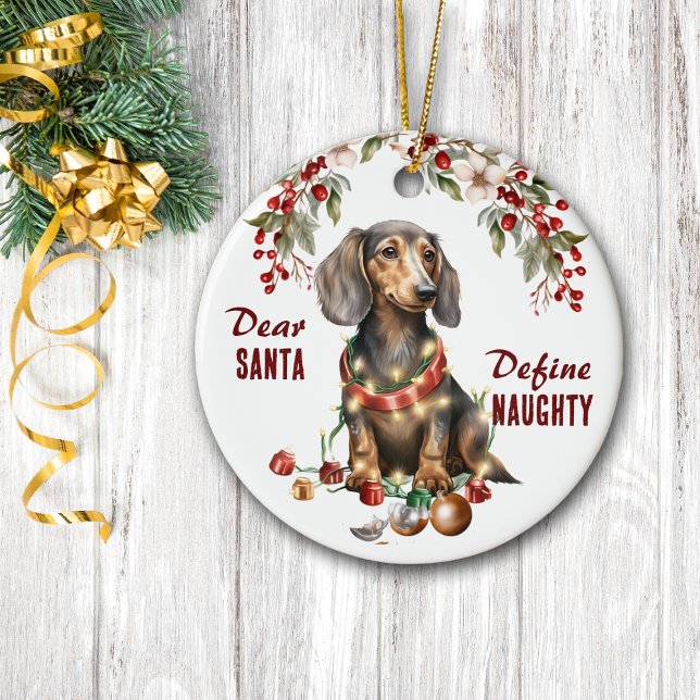 Adorno De Cerámica Dachshund gracioso define a Navidades traviesos (Subido por el creador)