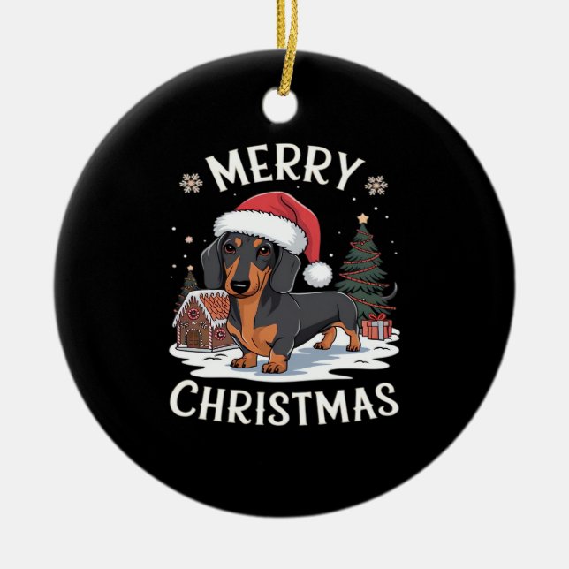 Adorno De Cerámica Dachshund Merry Christmas Classic T-Shirt (Frente)