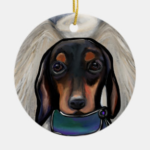 Adorno De Cerámica Dachshund negro y canela
