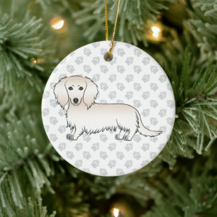Adorno De Cerámica Dachshund Pelo Largo Crema Perro De Dibujos Animad