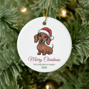 Adorno De Cerámica Dachshund personalizado con sombrero de Santa Navi