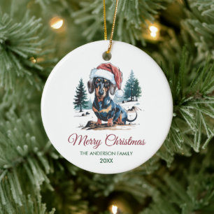 Adorno De Cerámica Dachshund personalizado con sombrero de Santa Navi