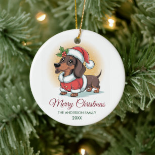 Adorno De Cerámica Dachshund personalizado con sombrero de Santa Navi