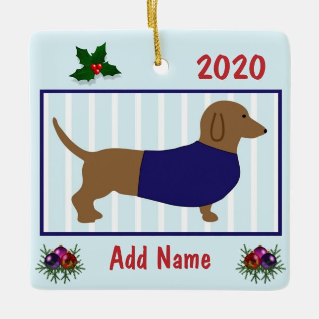 Adorno De Cerámica Dachshund personalizado - Perro de cachorro doxian (Anverso)