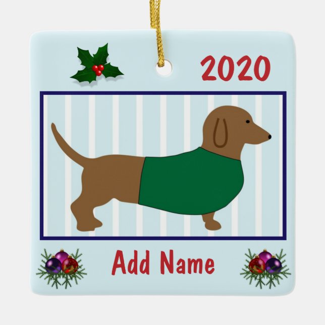 Adorno De Cerámica Dachshund personalizado - Perro de cachorro doxio  (Anverso)