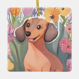 Adorno De Cerámica Dachshund Puppy | Watercolor Dog Pet